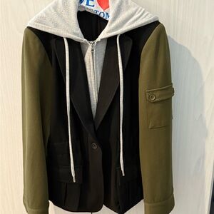 Central Park West Olive and Black Jacket with Grey Zip Hoodie